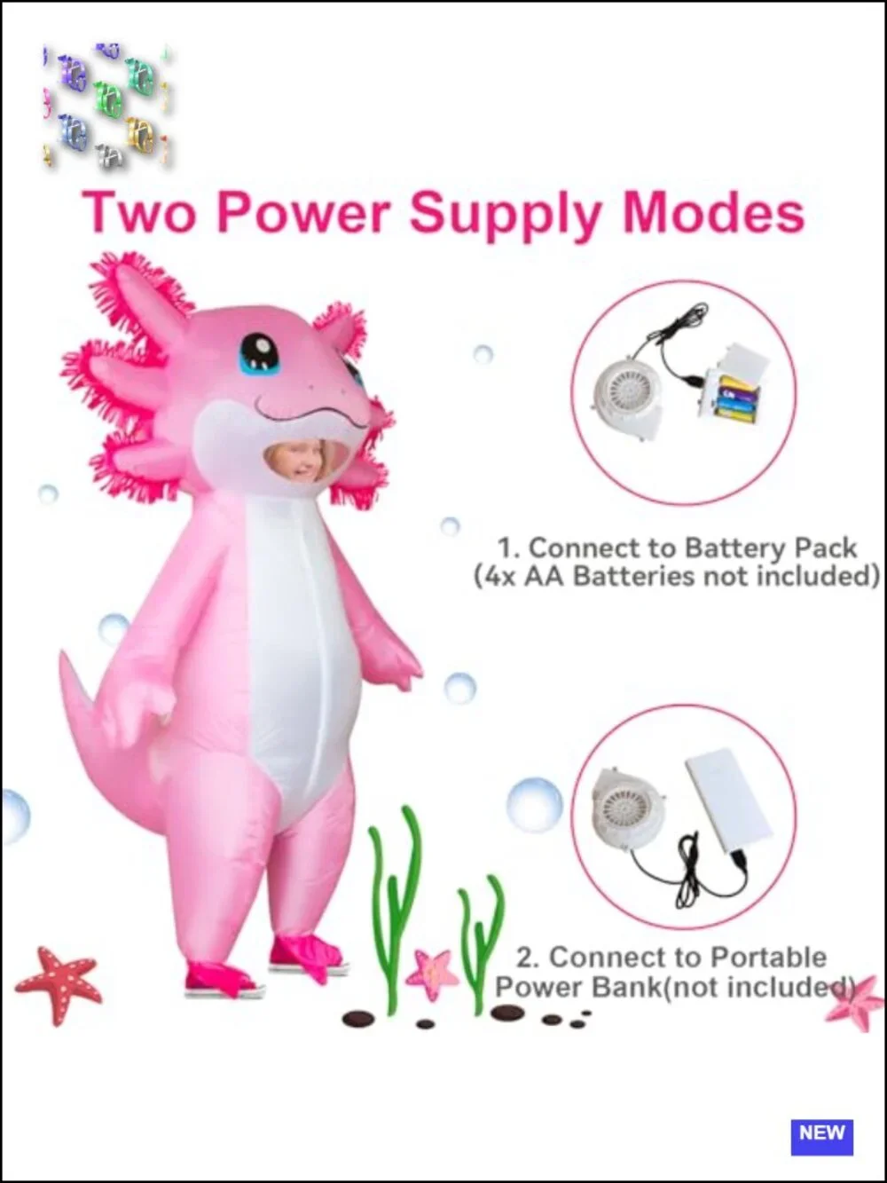 Kids Inflatable Axolotl Costume Halloween Blow Up Cosplay Party Unisex